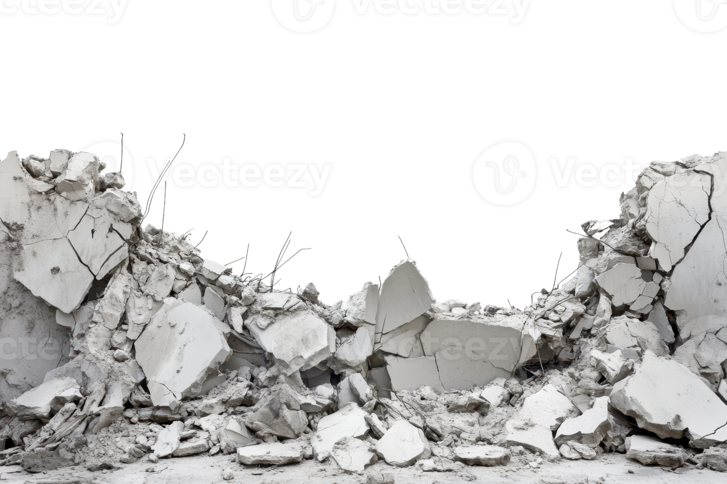 Demolition debris showing broken concrete and rubble from a collapsed structure, illustrating destruction and construction themes. png