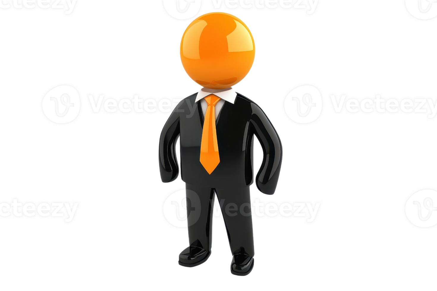 3D orange figure in a suit and tie representing a business person or professional standing confidently. Ideal for business concepts and presentations. png