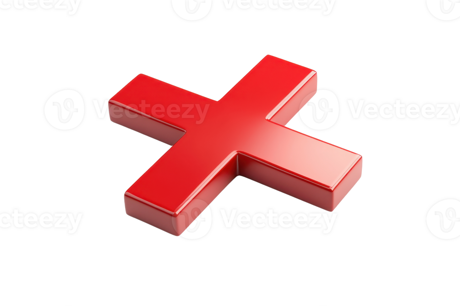 3D red cross symbol isolated on transparent background. representing error, incorrect, and cancellation. png
