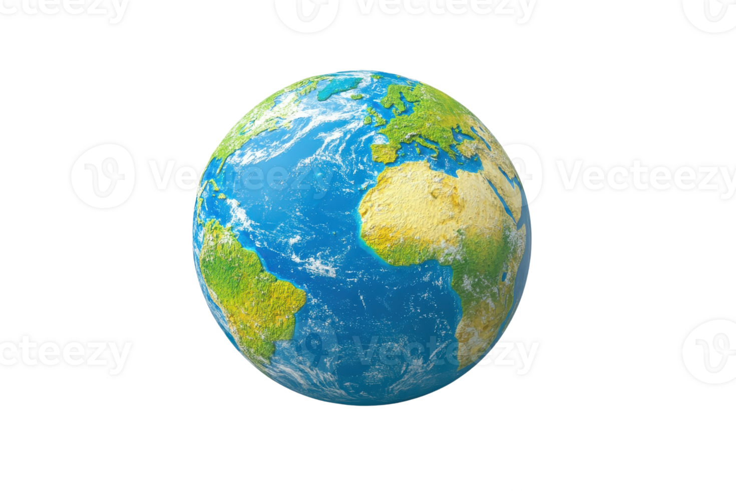 High-resolution image of Earth showcasing continents and oceans. Blue and green globe representing our planet, viewable from space. png
