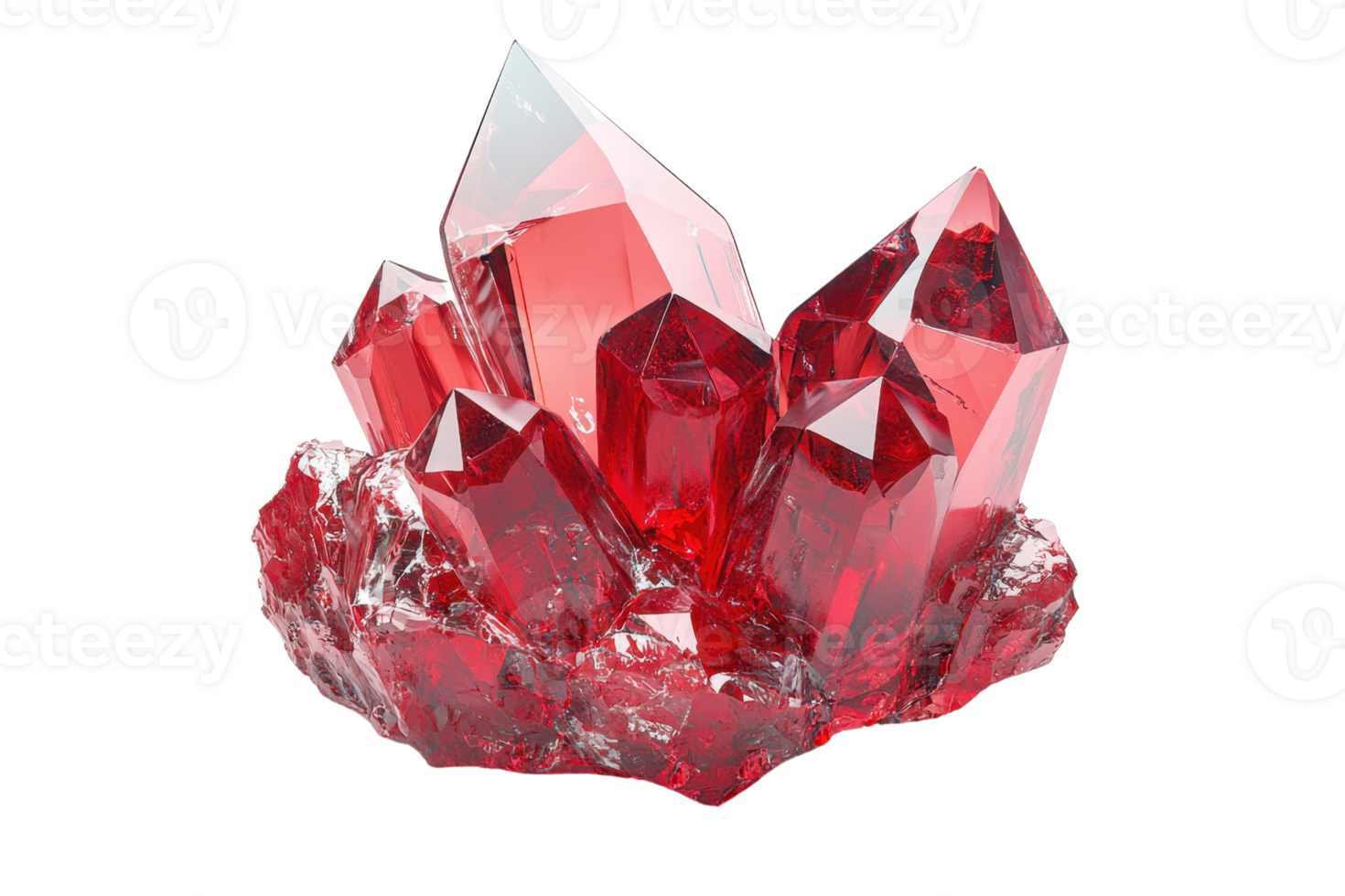 High-quality image of a stunning red crystal cluster. Perfect for geology, mineralogy, or gemology projects and presentations. png