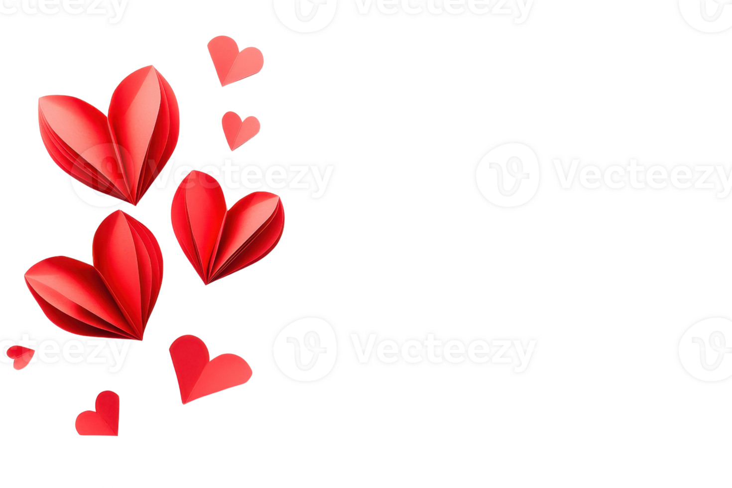 Floating red hearts on a transparent background. Ideal for Valentine's Day, romantic designs, or expressing love. Perfect for digital or print use. png