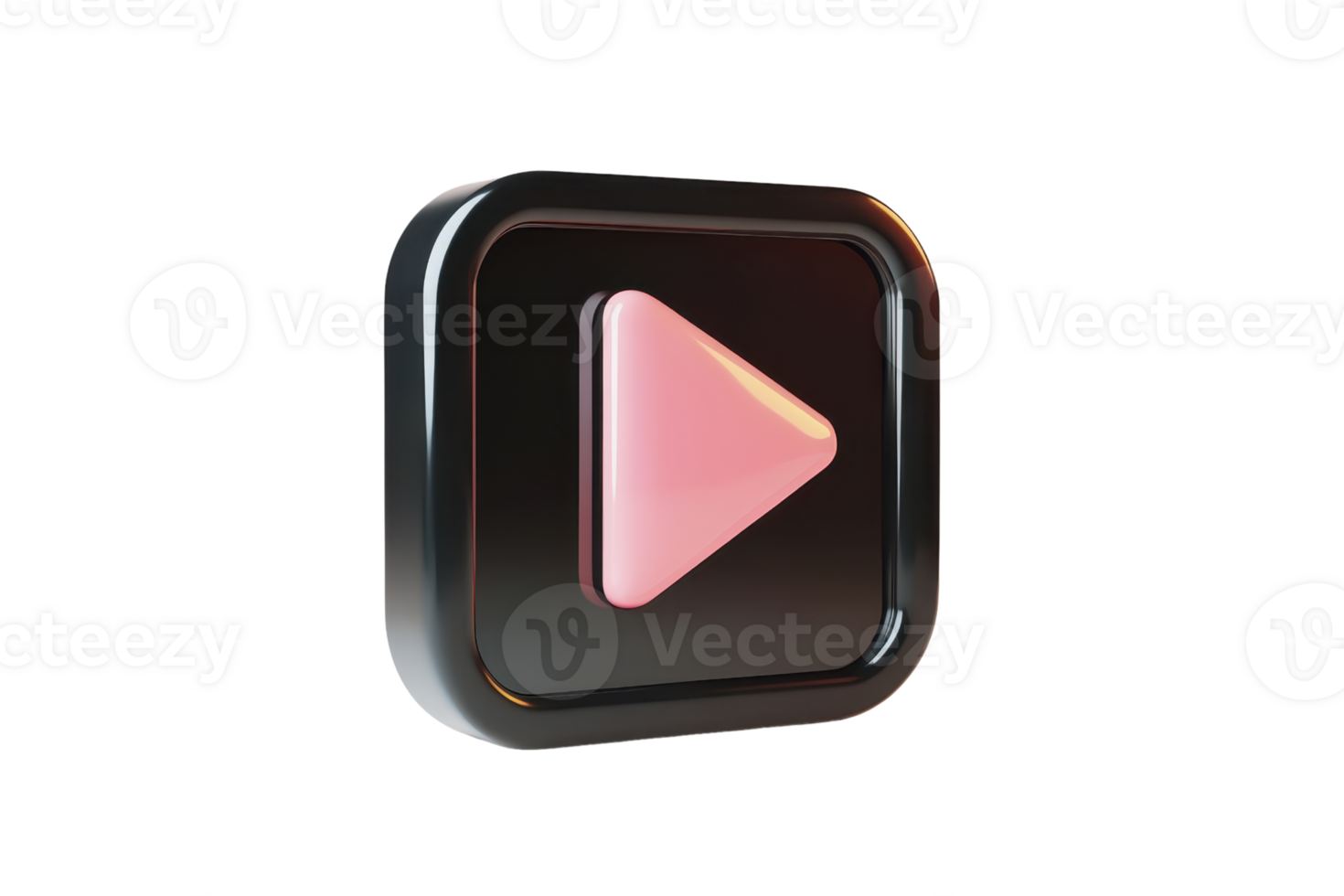 3D-rendered pink play button icon on a black square, isolated on a transparent background. Modern and sleek multimedia symbol for digital interfaces. png