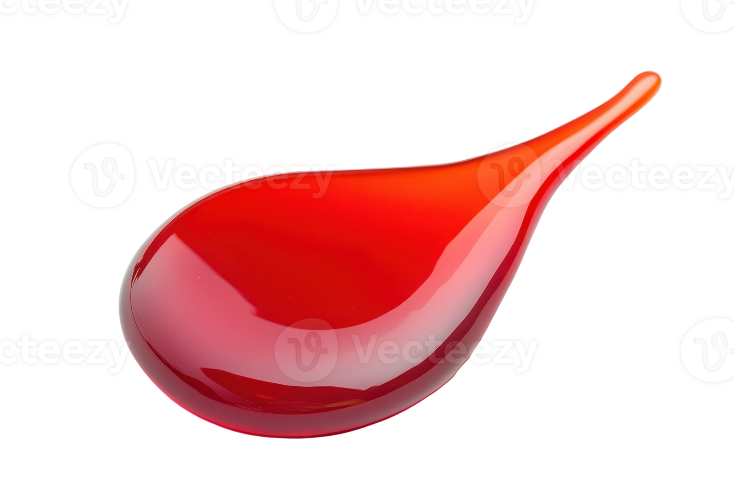 High-resolution image of a glossy red paint droplet isolated on a transparent background. Perfect for design projects and artistic compositions. png