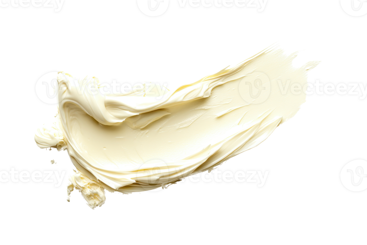 Close-up of a smooth cream smear on a transparent background. showcasing its rich texture and consistency, perfect for beauty and skincare themes. png