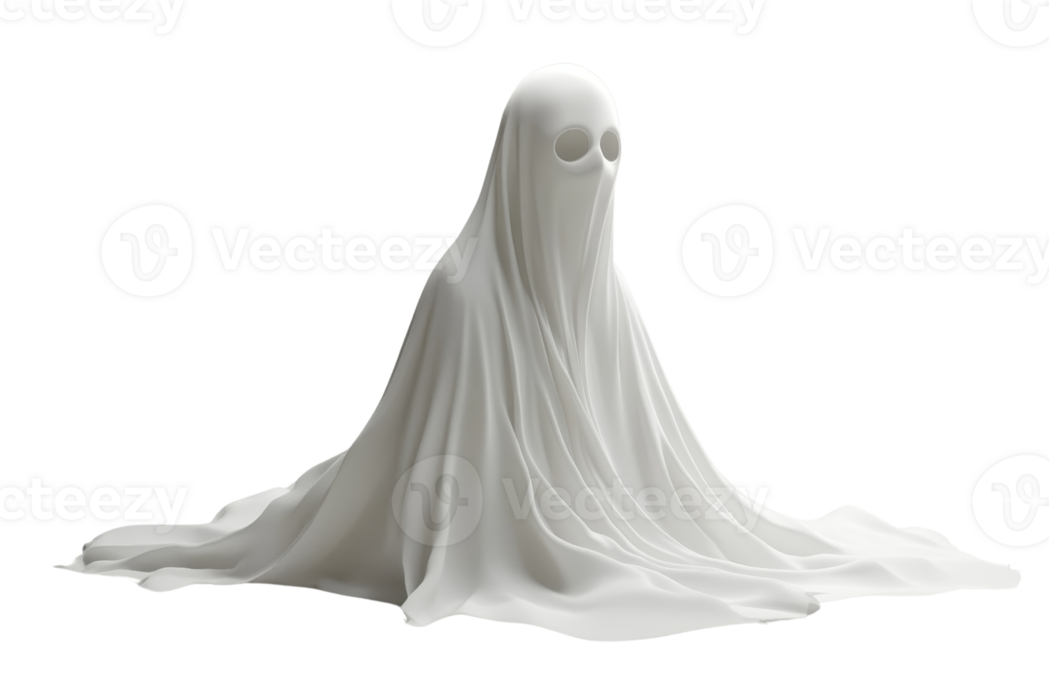 Spooky ghost covered in white cloth, isolated on transparent background, creating an eerie and mysterious Halloween vibe. png