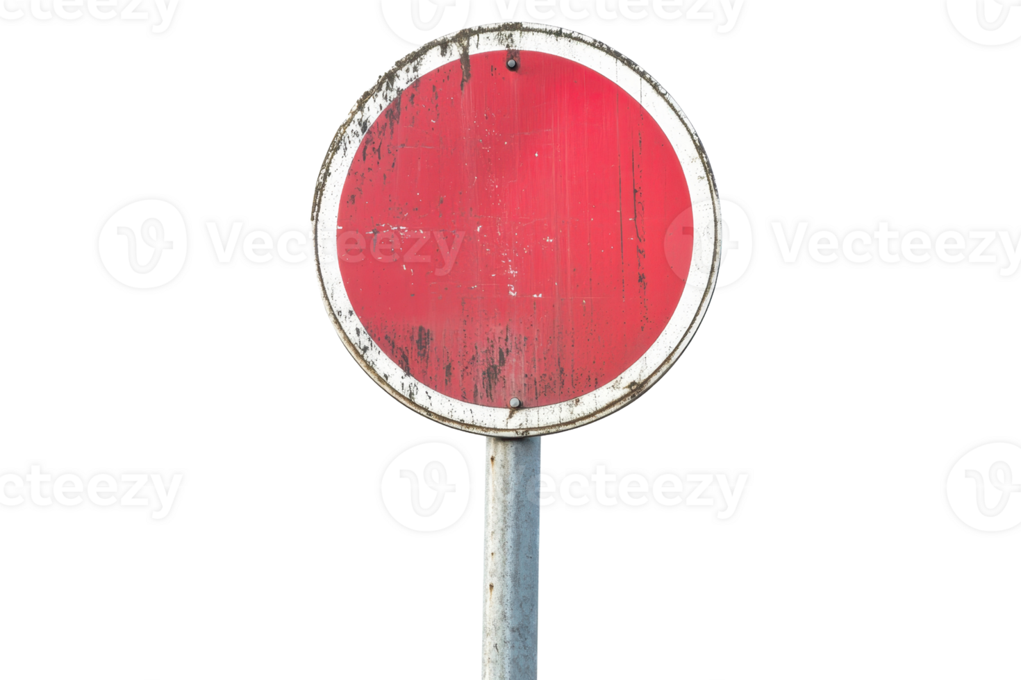 A worn-out 'no entry' traffic sign showing signs of aging and weathering, isolated against a transparent background. png