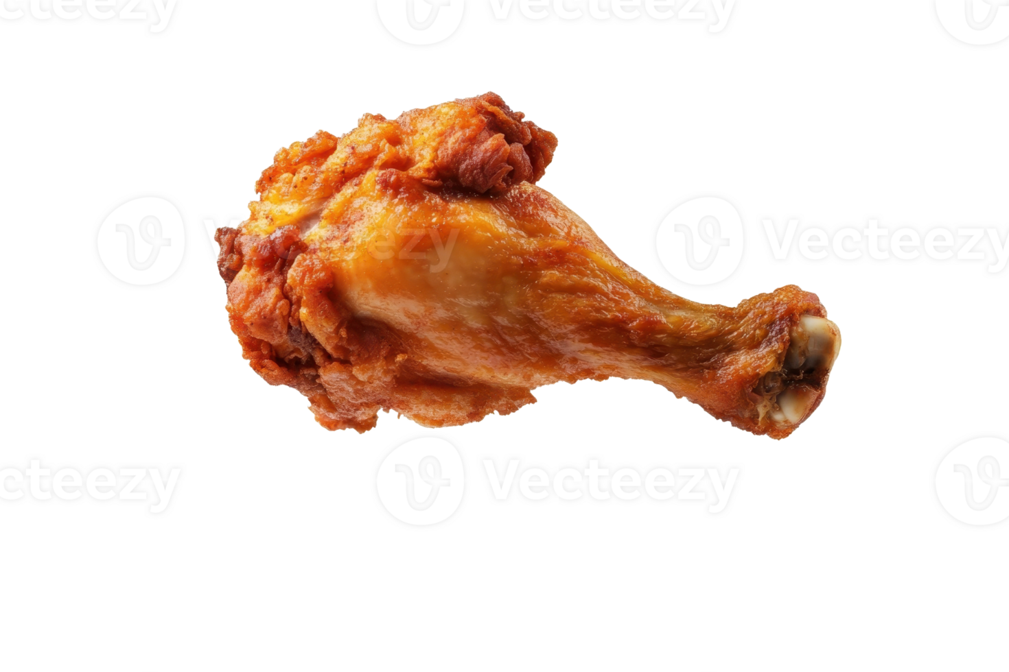 Close-up of a crispy fried chicken drumstick isolated on a transparent background. showcasing delicious golden-brown texture. png