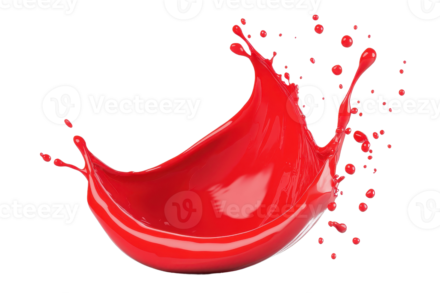 Dynamic splash of vibrant red paint captured mid-air, isolated on transparent background. symbolizing creativity and artistic expression. png