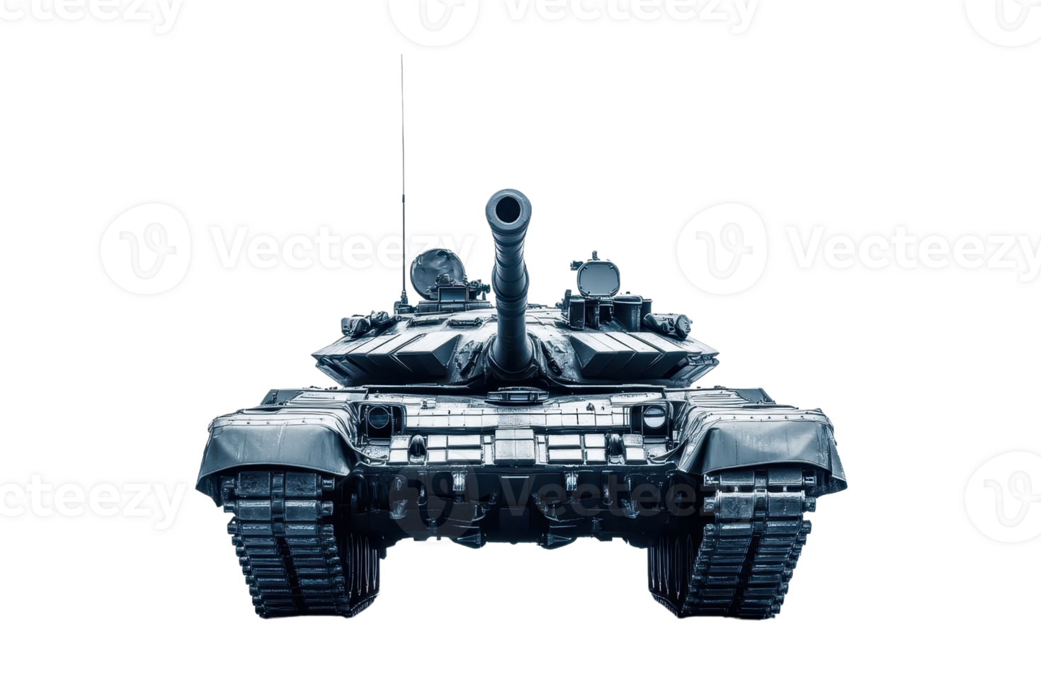 Front view of a modern army tank isolated on a transparent background. showcasing powerful military machinery and advanced engineering. png