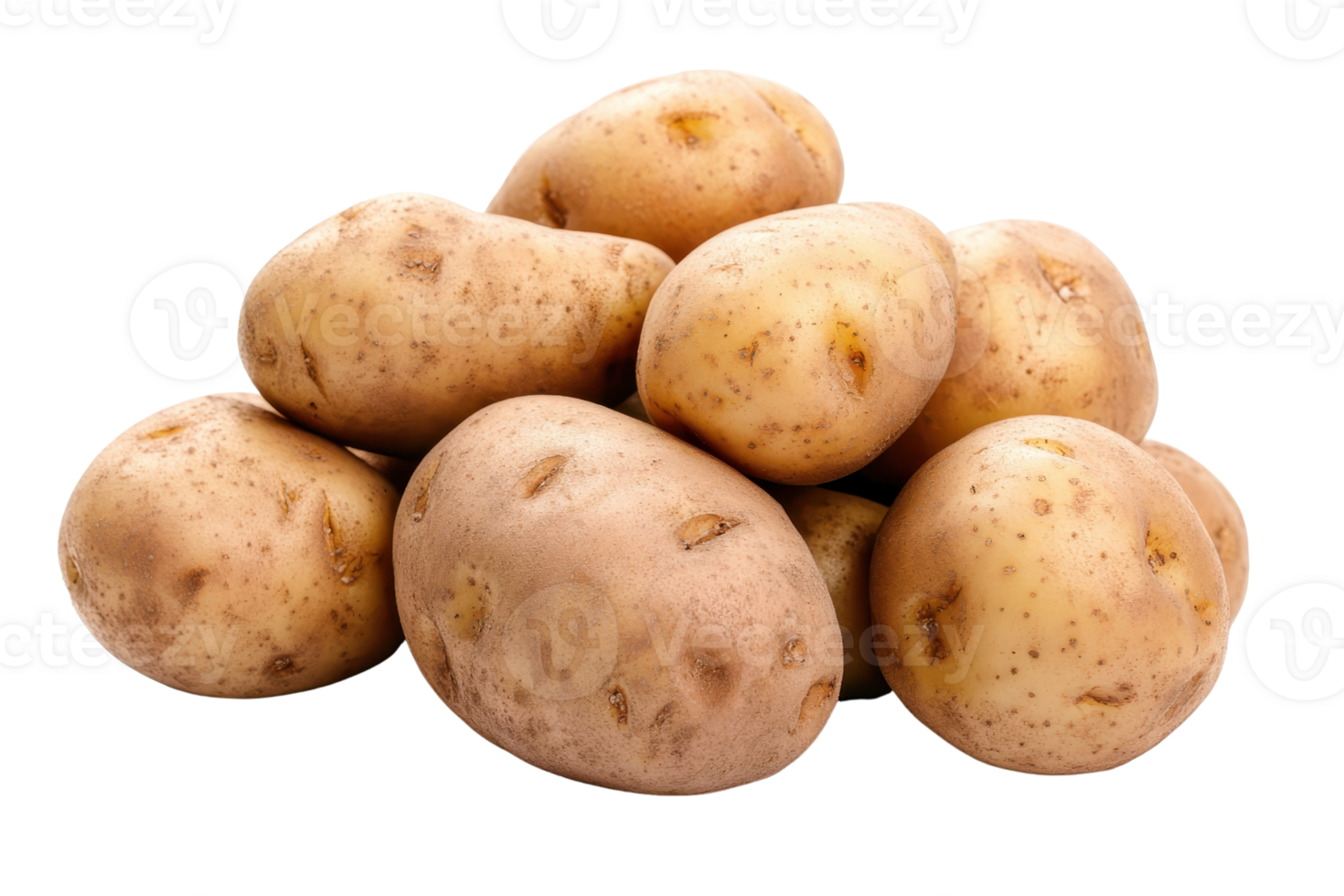 Close-up image of fresh, whole potatoes isolated on a transparent background. Perfect for use in food blogs, recipes, and culinary design projects. png