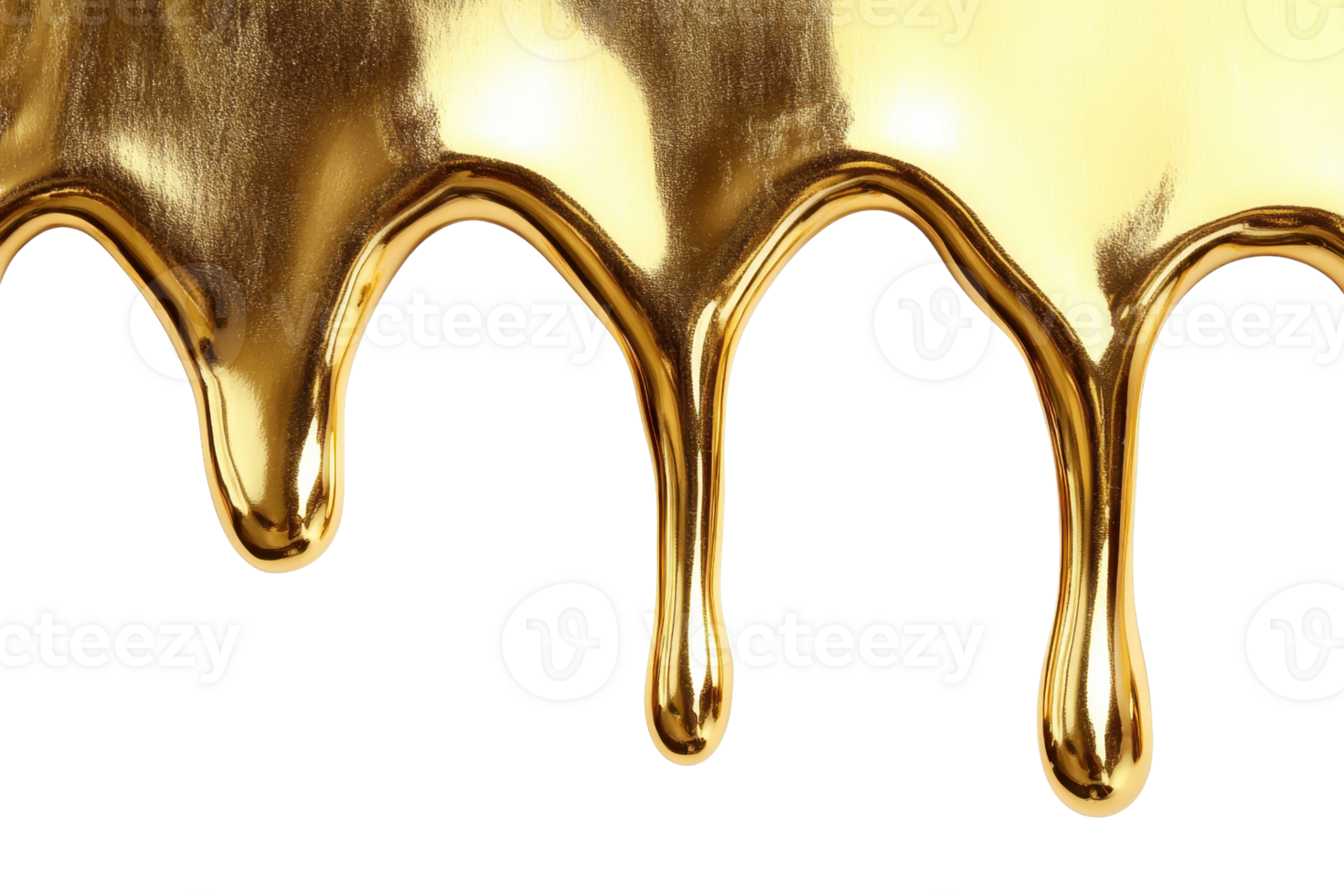 Close-up of melting gold drips on a transparent background. capturing luxury, richness, and elegance, ideal for artistic and commercial use. png