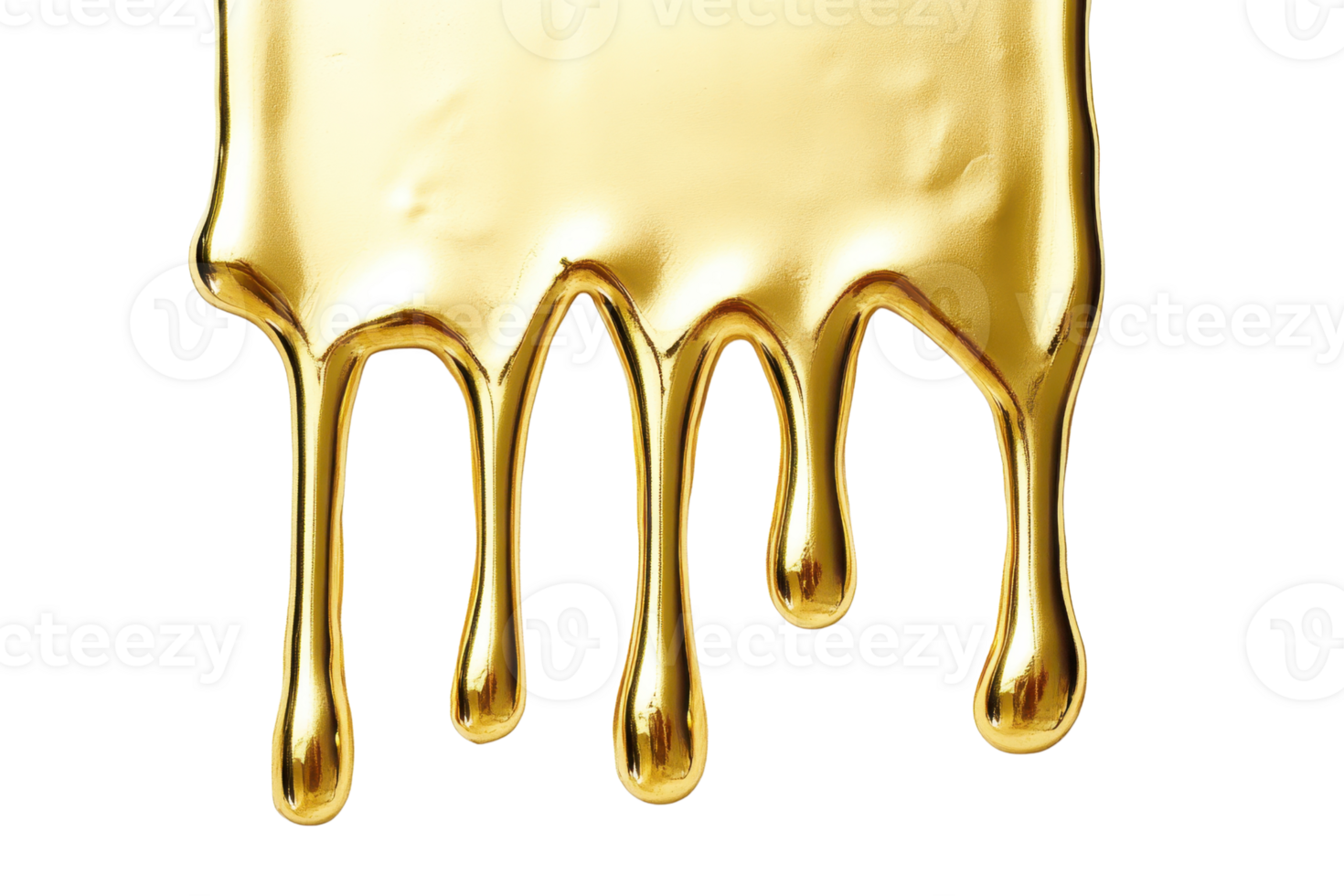 Golden liquid dripping against a transparent background. creating a shiny and luxurious visual effect. png