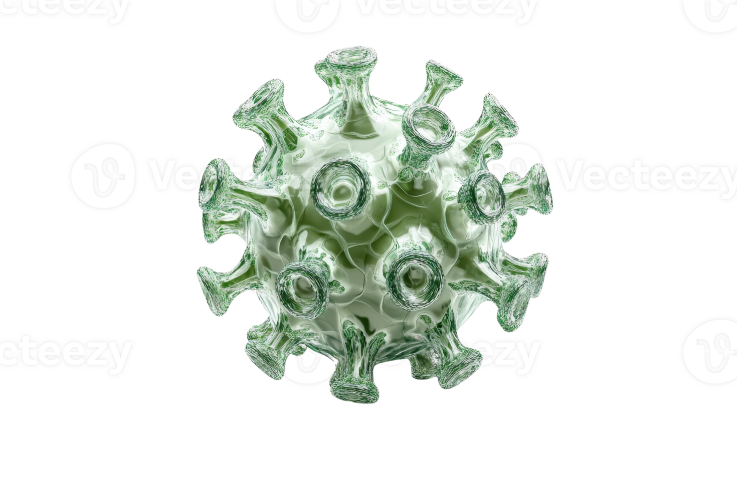 3D rendering of coronavirus structure with green spikes isolated on transparent background. modeling infectious disease virus png