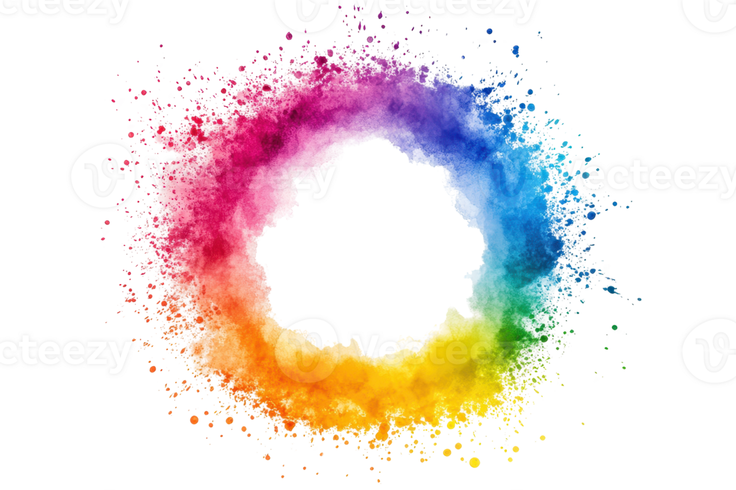 Vibrant abstract circular splash of colorful powder in rainbow hues on a transparent background. creating a dynamic and eye-catching design. png