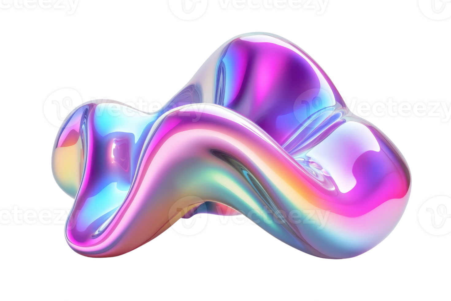 Abstract multicolored metallic fluid shape with a shiny, reflective surface, and intricate design against a transparent background. 3D rendering. png