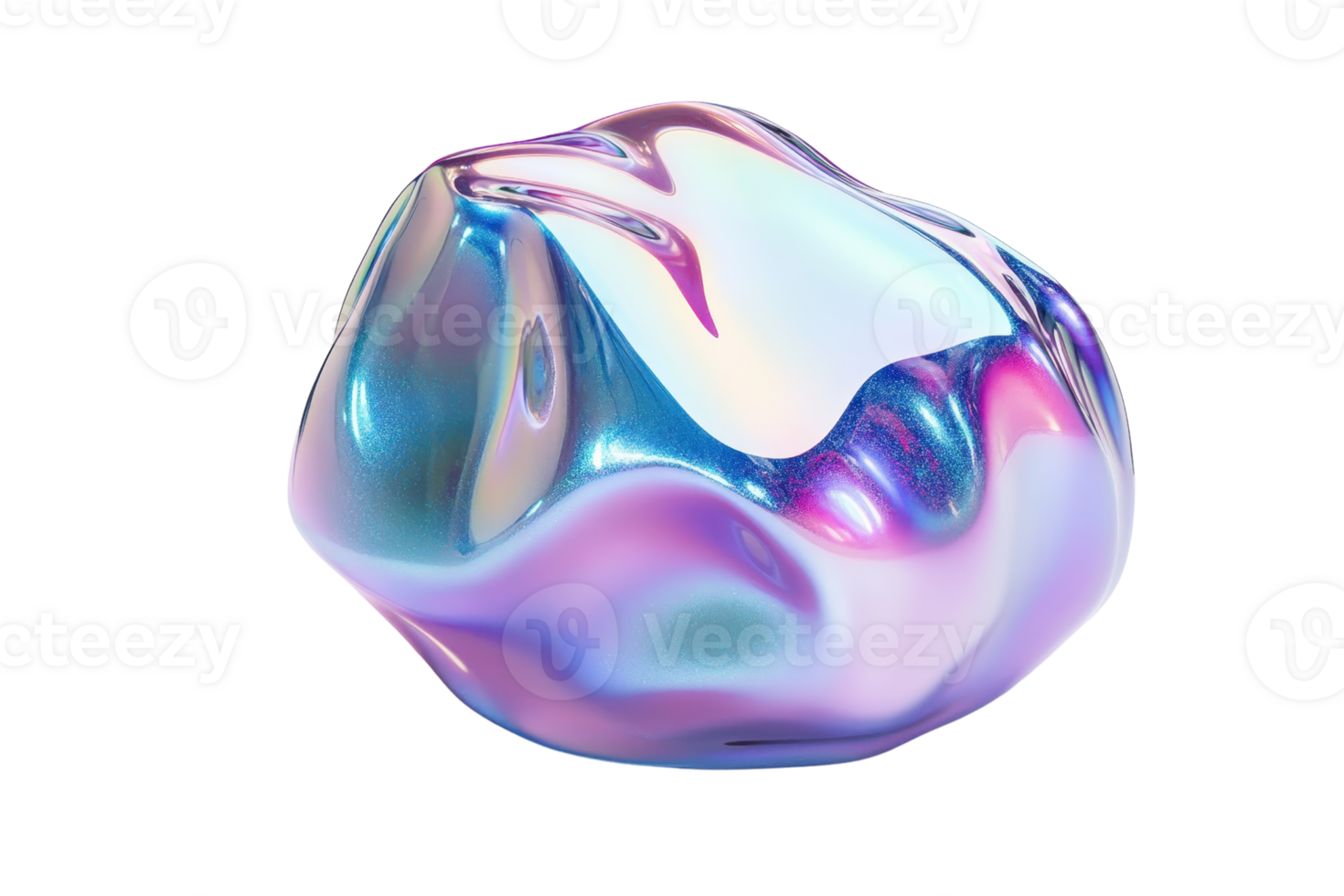 Abstract iridescent blob with smooth surface, displaying a spectrum of colors in a 3D, modern art style. png