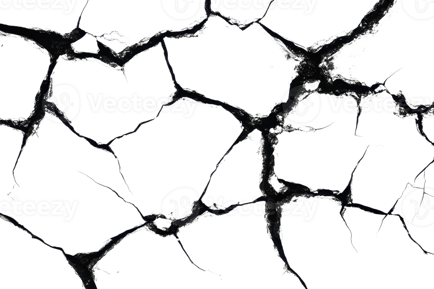 Abstract image of complex black cracks on a transparent background. symbolizing fracture, damage, or destruction, perfect for visual effects. png