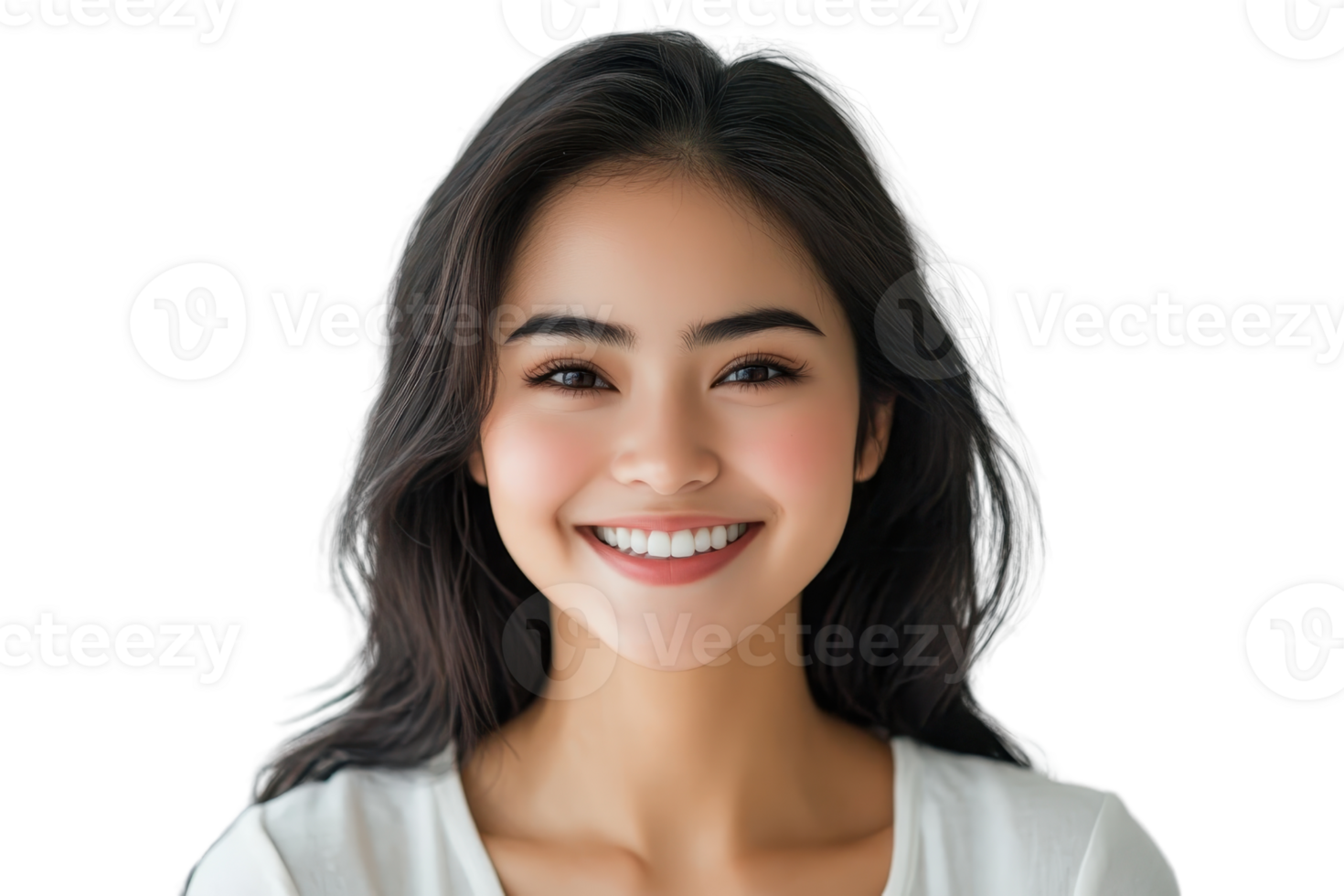 Smiling young woman with dark hair, transparent background. Perfectly suited for lifestyle, beauty, and happiness-related content. png
