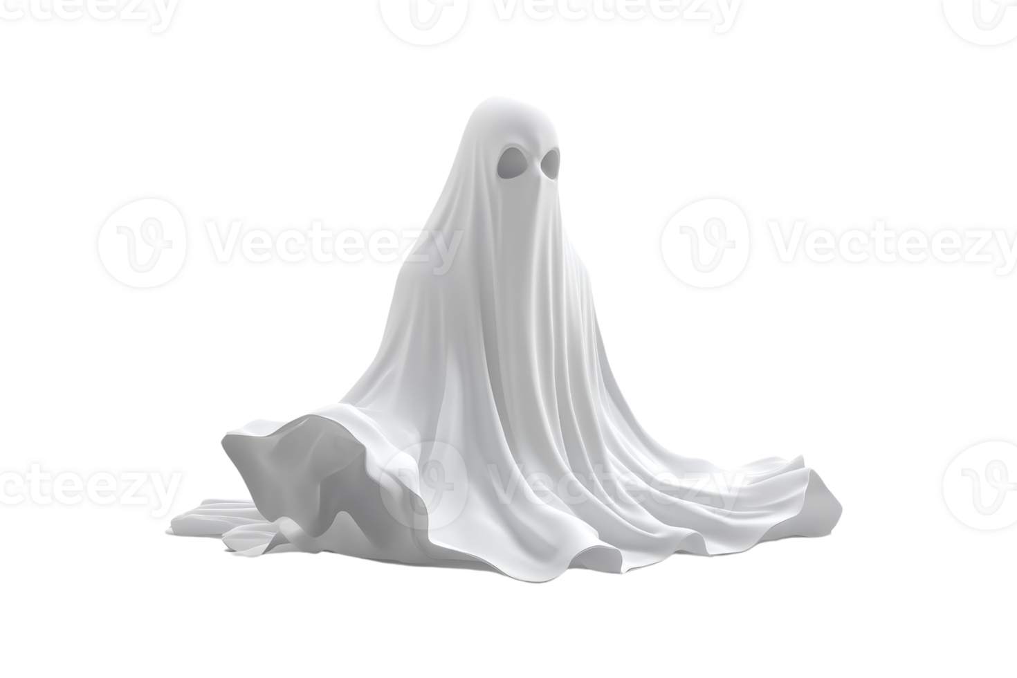 A spooky ghost draped in a white sheet, floating in a dark space perfect for Halloween themes or scary projects. png