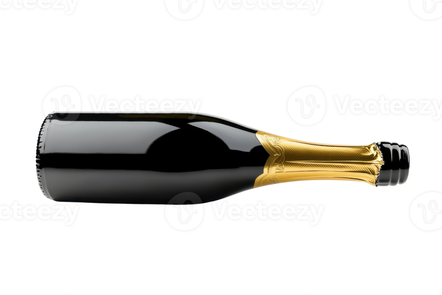 Elegant unopened champagne bottle with golden foil wrapping, a perfect symbol for celebration, luxury, and special occasions. png