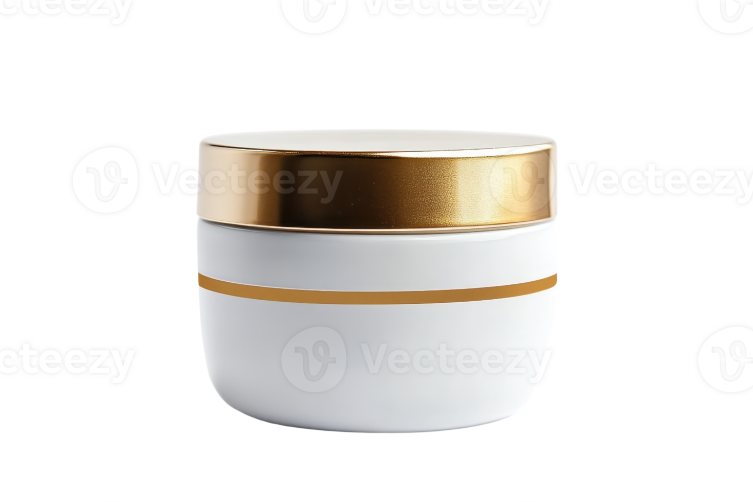 Elegant white and gold cosmetic jar for beauty products. Perfect for creams, lotions, or skincare storage. Stylish and modern packaging. png