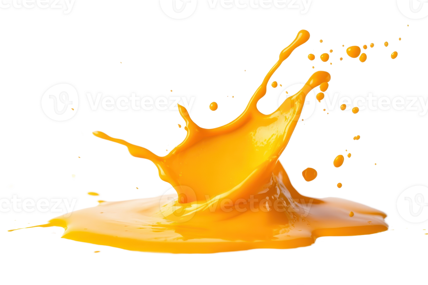 Dynamic splash of vibrant orange liquid captured mid-air, showcasing movement and energy in a high-definition stock photo. png