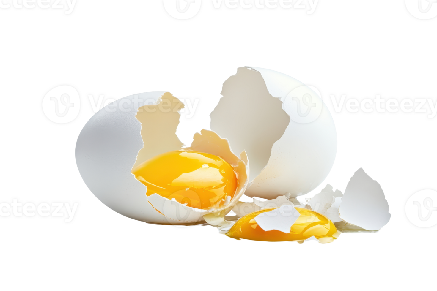 Close-up image of broken eggs with yolk and egg white. Perfect for cooking, baking, and nutrition-related visuals. png