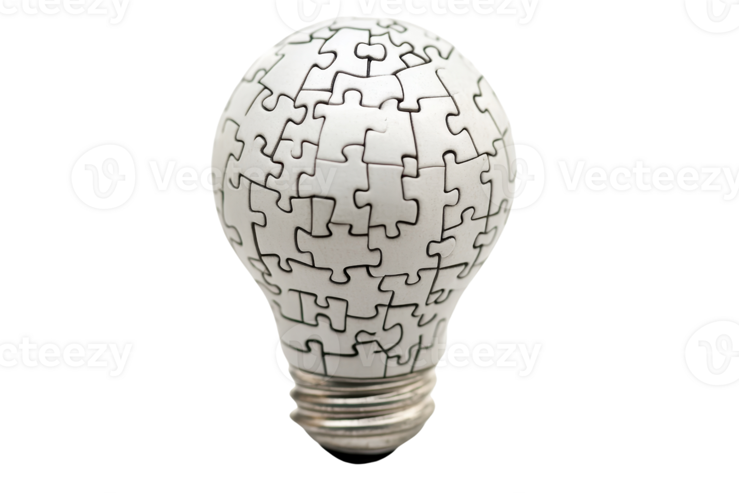 Creative light bulb composed of jigsaw puzzle pieces symbolizing innovation, intelligence, and problem-solving. Ideal for business and education themes. png