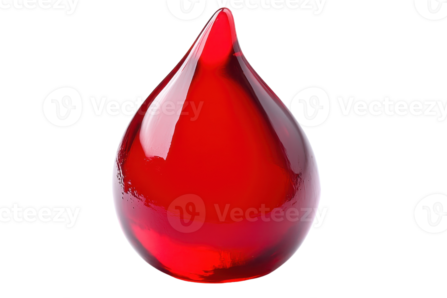 Close-up of a translucent red glass drop. Perfect for use in medical, science, and design-related projects. Isolated on a transparent background. png