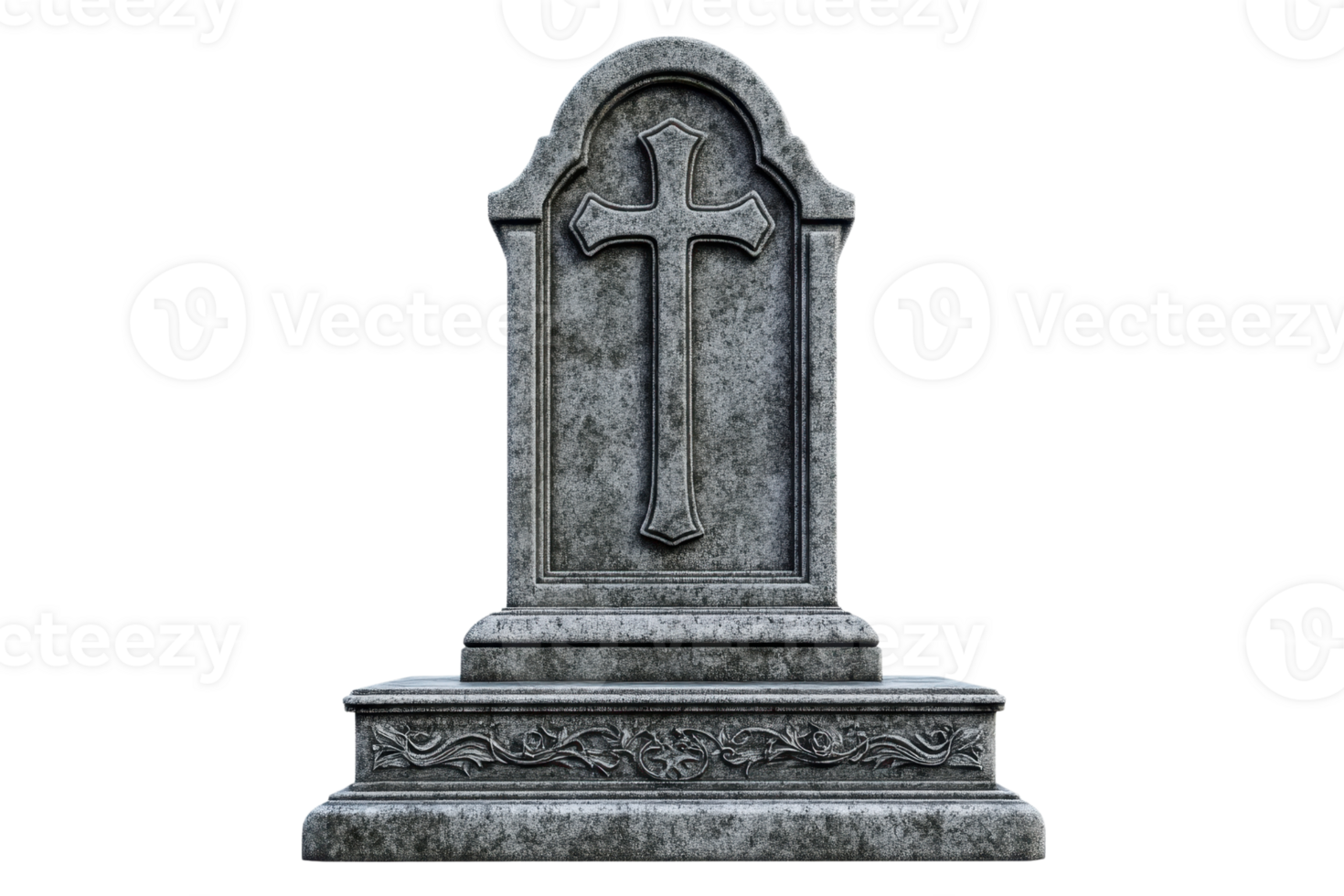 Stone tombstone with cross, symbolizing remembrance and eternity, isolated on transparent background. Perfect for themes of history and memorial. png