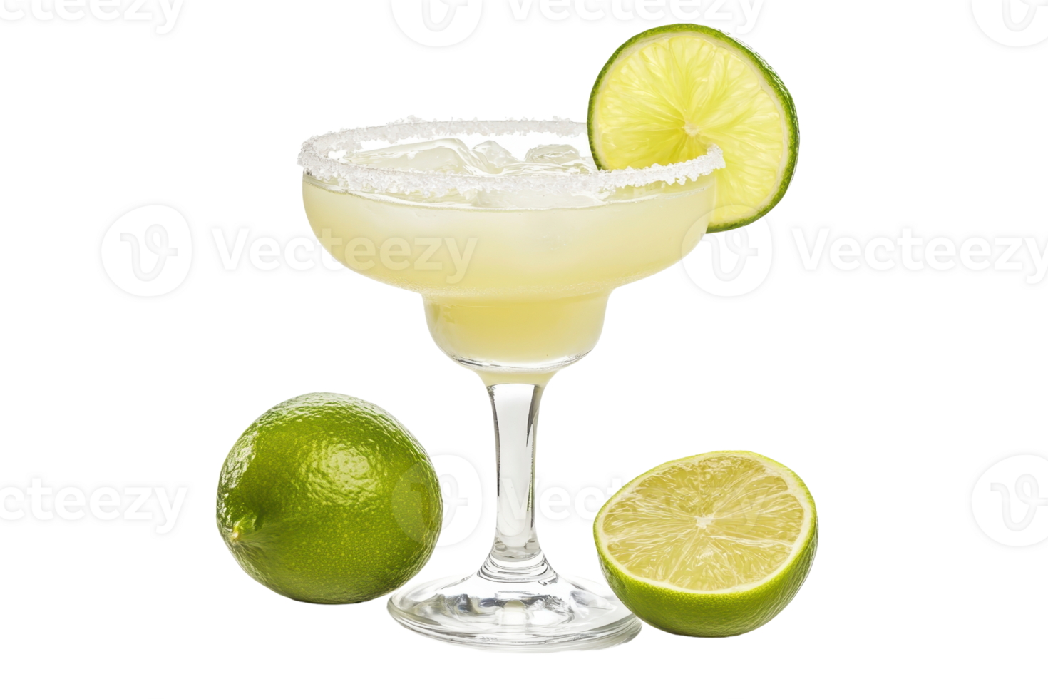 Refreshing margarita cocktail in a glass with lime wedges. Perfect for summer parties, happy hour, and festive gatherings. png