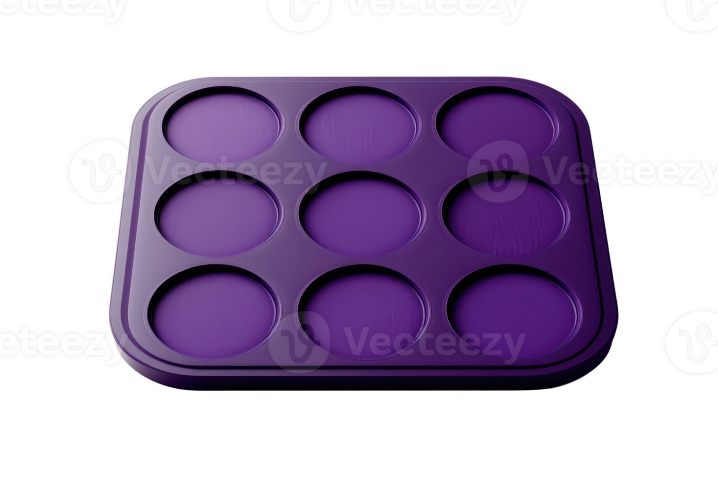 Purple muffin or cupcake baking tray with nine cups, ideal for kitchen, bakery, or cooking themed projects and designs. png