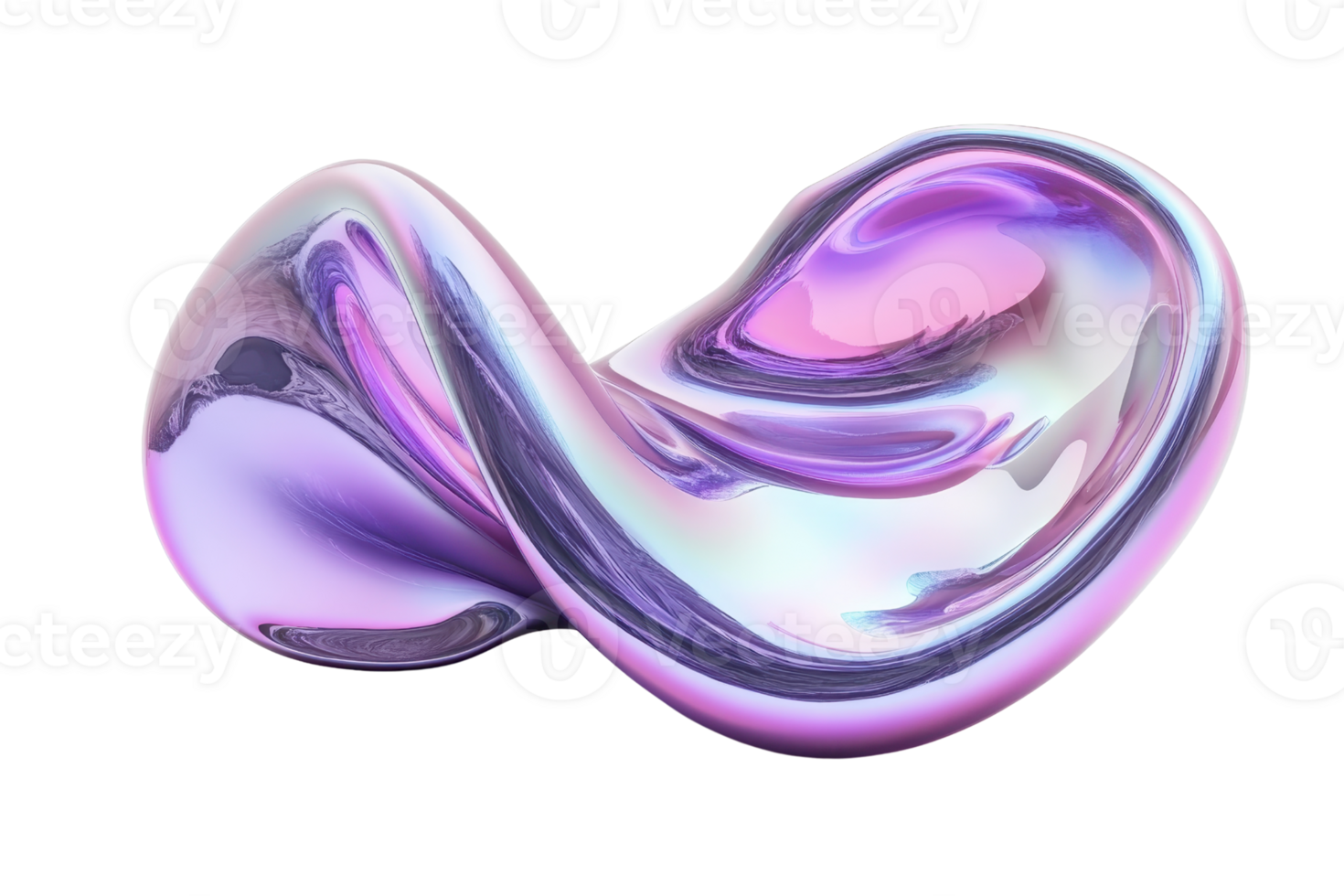 Abstract metallic shape with smooth curves in vibrant pink and purple tones, perfect for digital art and design projects. png