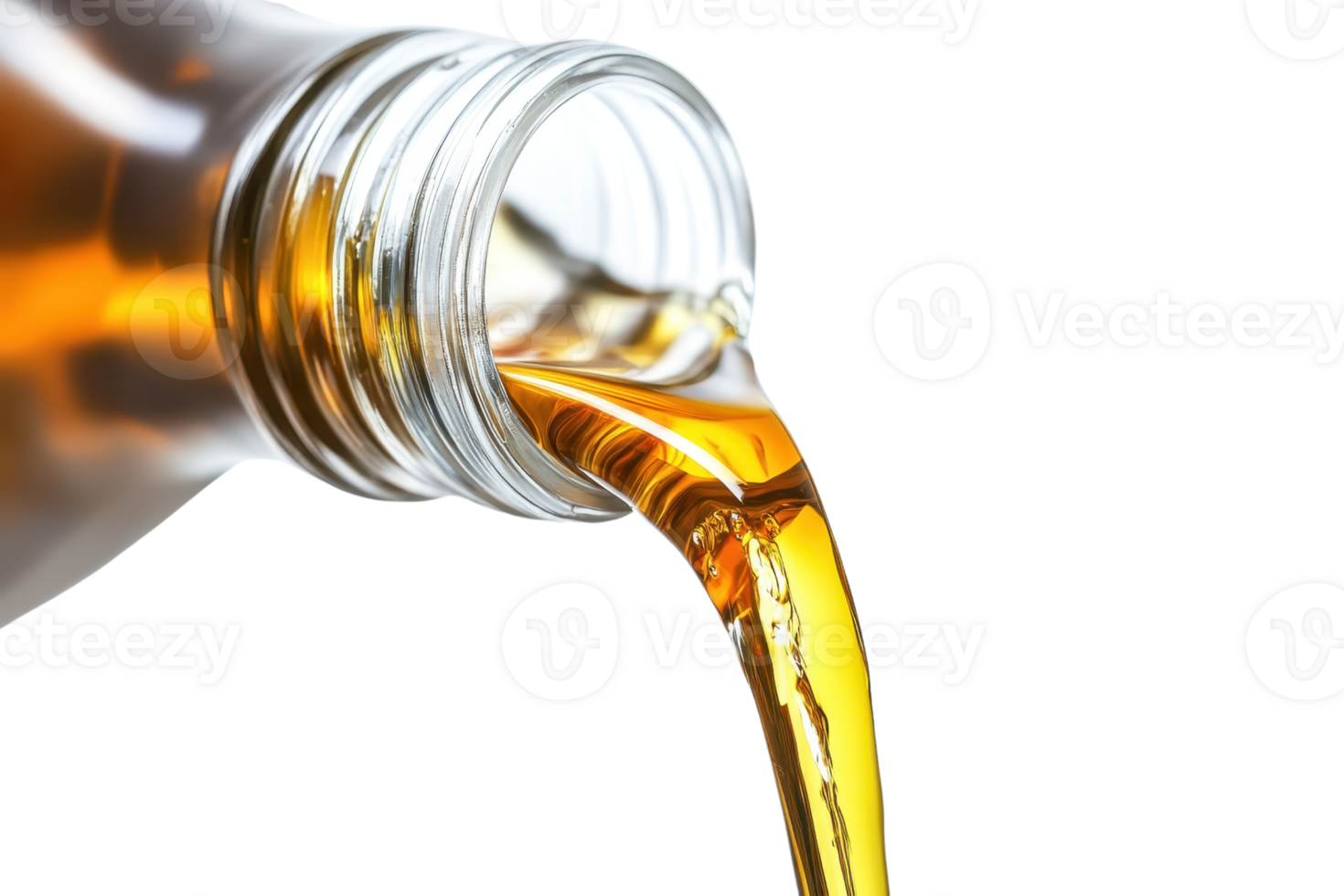 Close-up of golden liquid pouring from a glass bottle. Perfect for concepts of beauty, health, cooking, or natural products. png