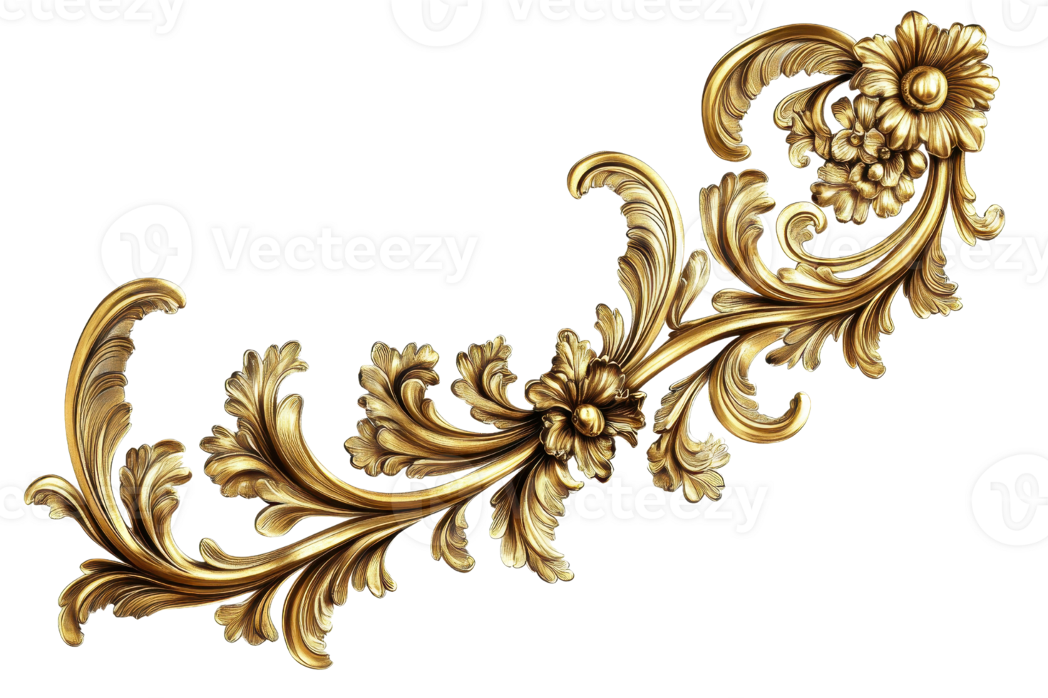 Elegant gold decorative flourish with detailed floral design, perfect for luxury invitations, cards, or vintage-themed projects. png