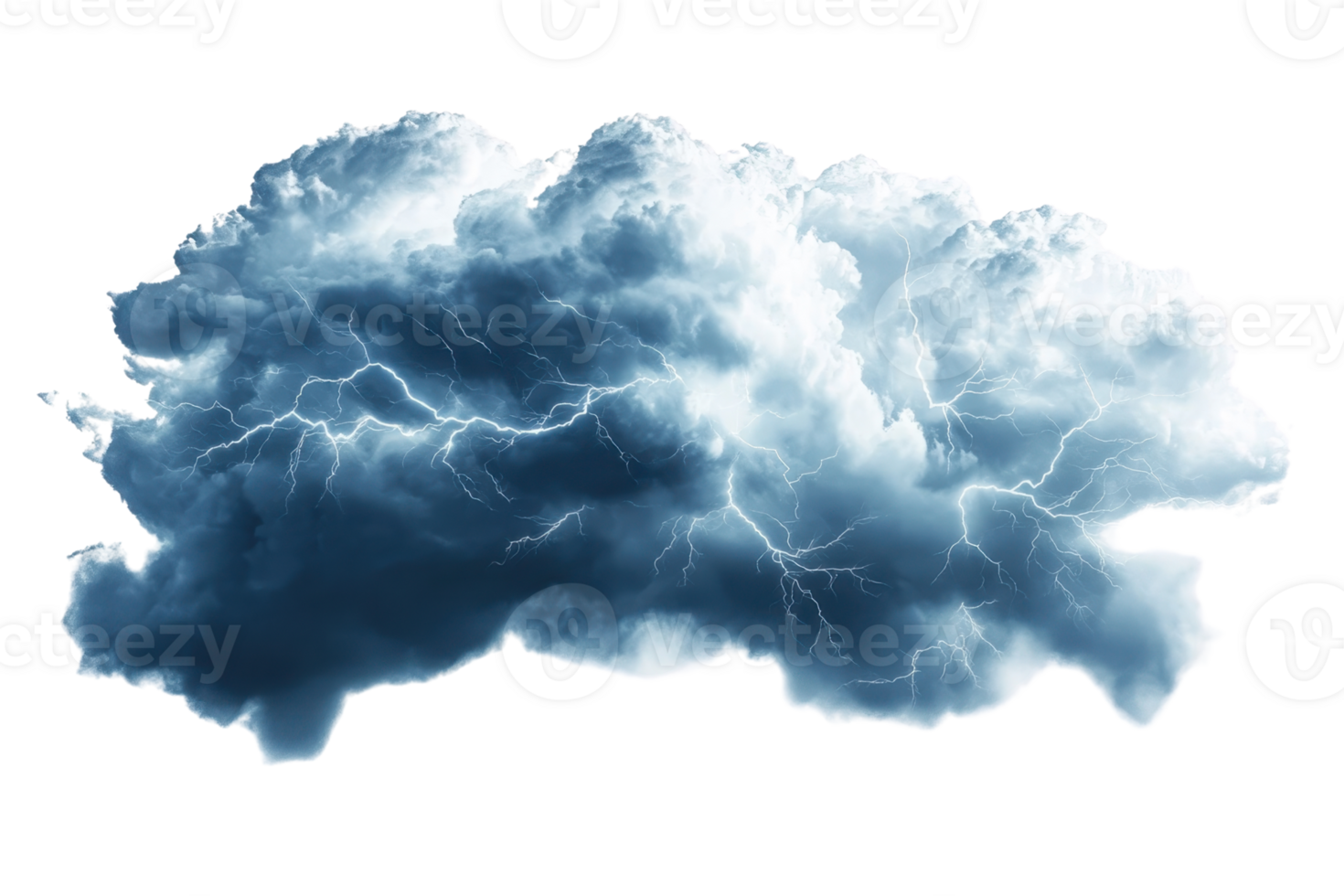 Dramatic thunderstorm cloud with vivid lightning bolts, showcasing the power and intensity of nature. Perfect for weather or nature themes. png