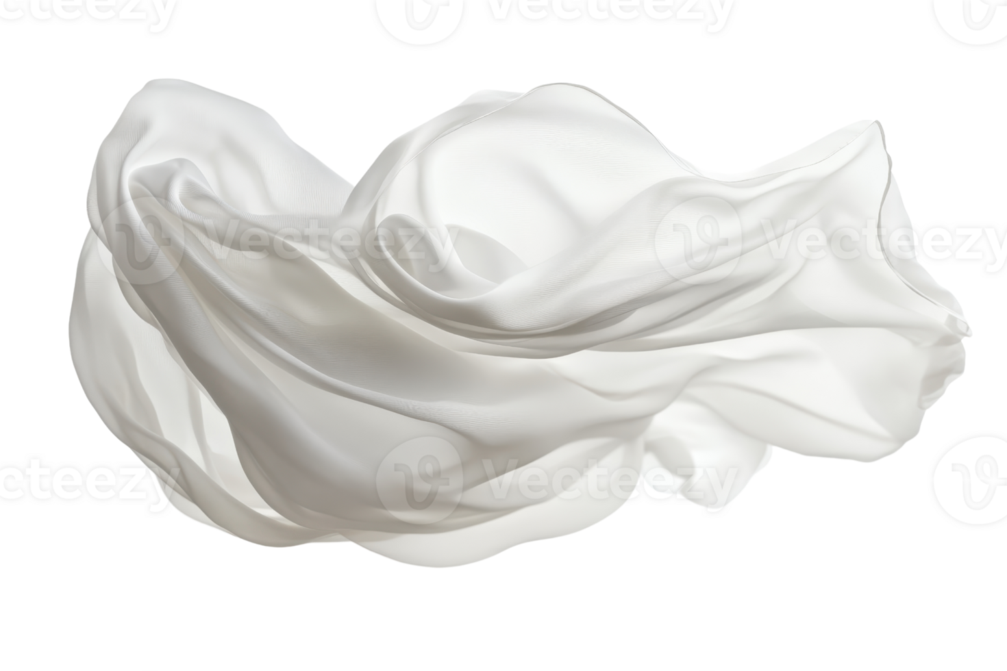 Elegant white silk fabric floating in mid-air, creating a soft and graceful wave-like pattern against a plain background. png