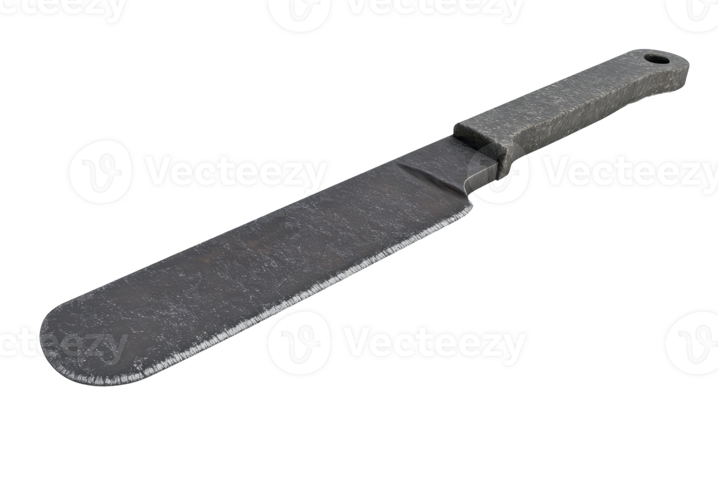 Old rusty machete with black handle isolated on transparent background. Suitable for horror, survival, or vintage themes. png