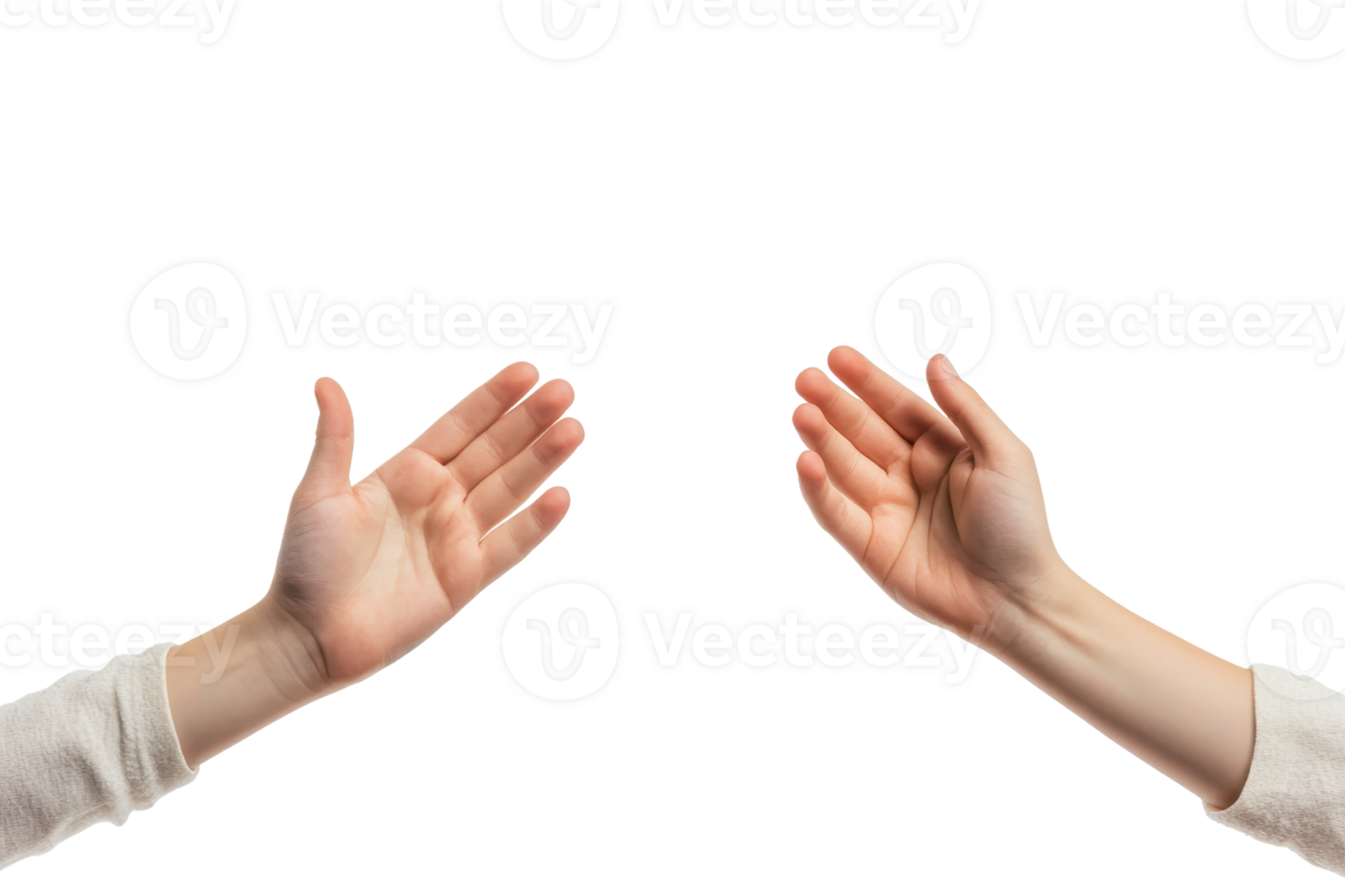 Two hands reaching out towards each other, symbolizing connection, support, and cooperation on a transparent background. png