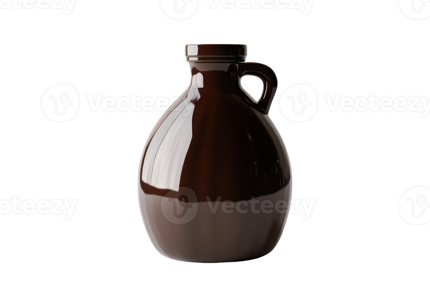 A simple, dark brown ceramic jug with a handle, isolated on a transparent background. Perfect for home decor or antique collections. png