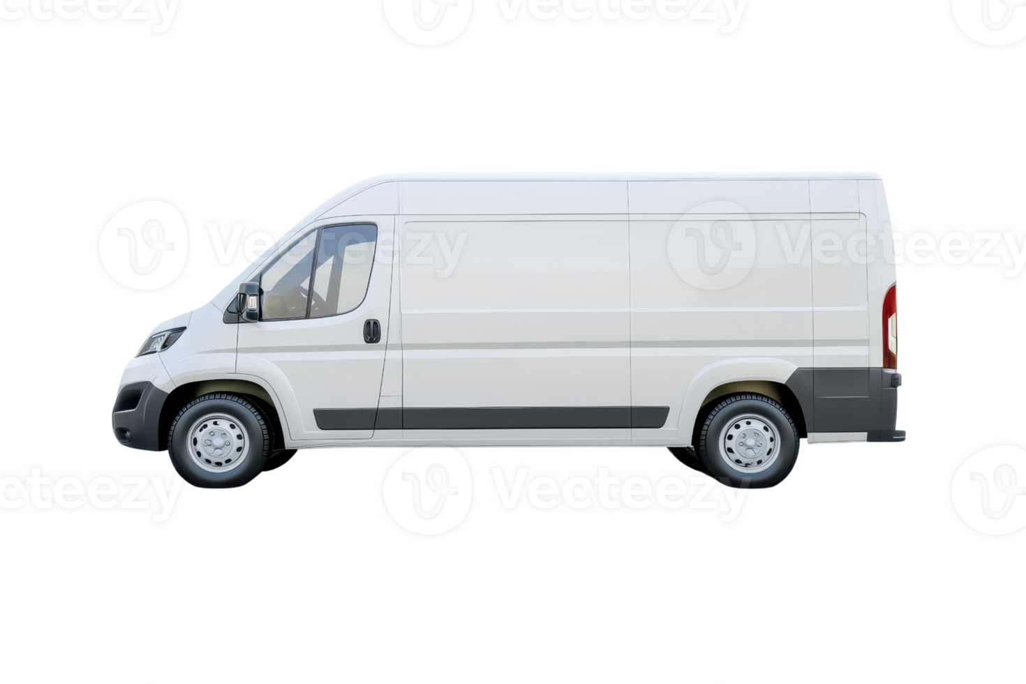 Side view of a white delivery van isolated on a transparent background. ideal for marketing and commercial transportation themes. png