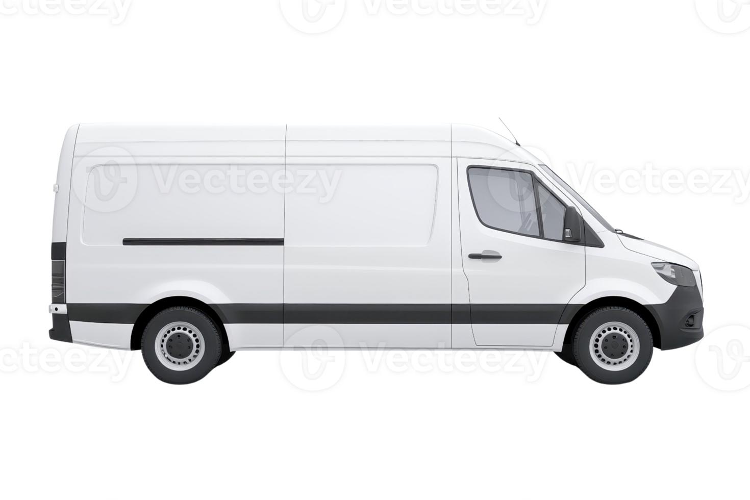 Side view of a modern white cargo van isolated on a transparent background. perfect for transportation and delivery themes. png