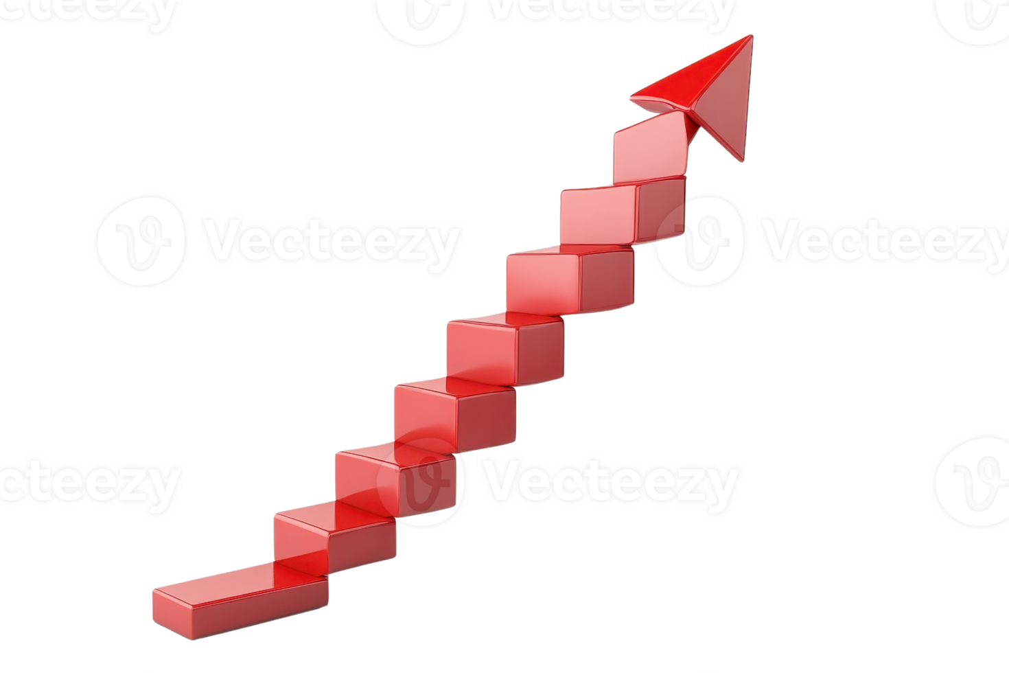 Red 3D steps with an arrow pointing upwards, symbolizing growth, progress, and success. Ideal for business and financial concepts. png