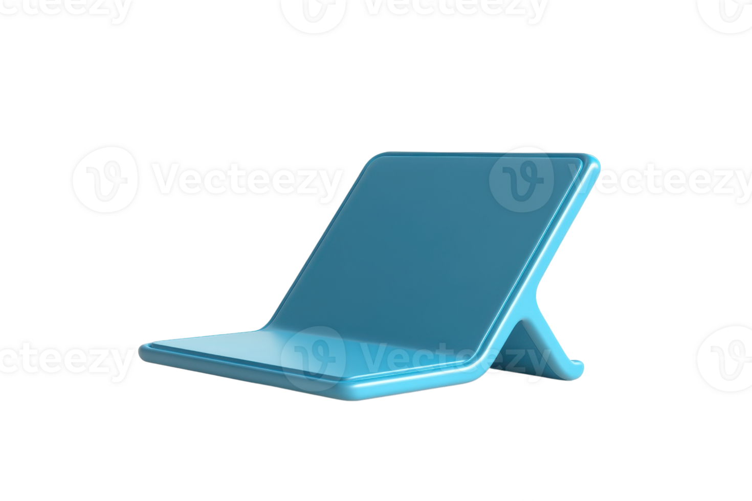 Minimalistic blue tablet stand isolated on transparent background. Compact and portable design, ideal for holding tablets or phones securely. png