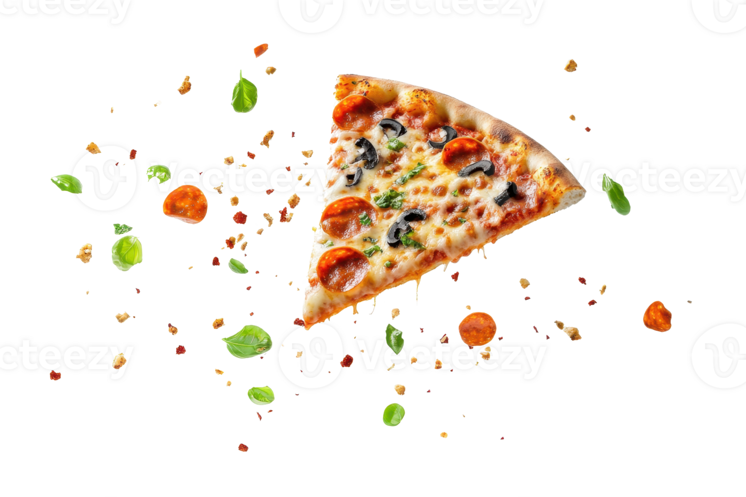 utsökt skiva av pizza med pepperoni, svamp, och spridd grönsaker, perfekt för mat och kulinariska relaterad begrepp. png