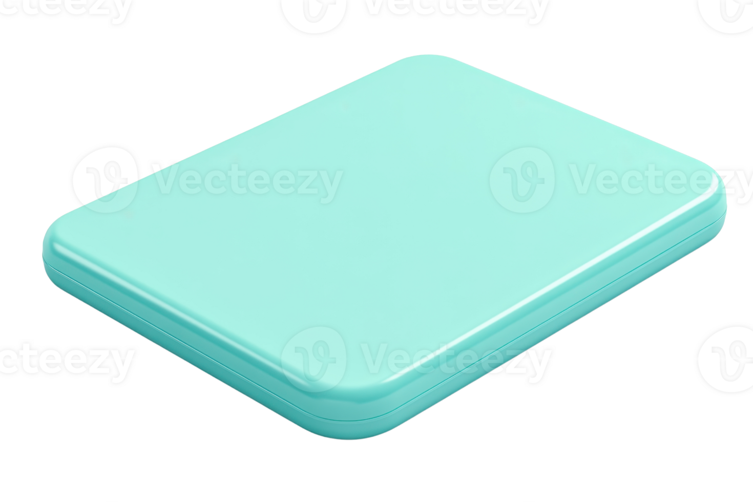 High angle view of a mint green rectangular tablet cover isolated on a transparent background. showcasing minimalistic and sleek design. png