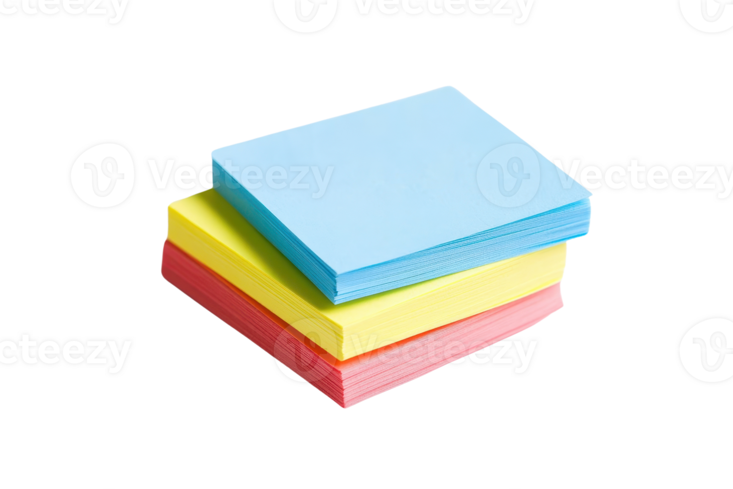 Stack of colorful sticky notes in blue, yellow, and pink. Ideal for reminders and organization. Perfect for office and home use. png