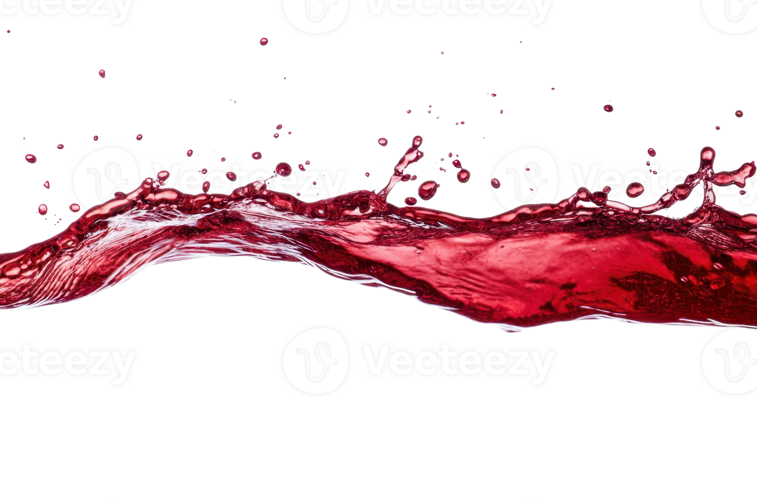 Vibrant splash of red liquid against transparent background. capturing dynamic motion and fluidity with droplets. Ideal for beverage and liquid concepts. png