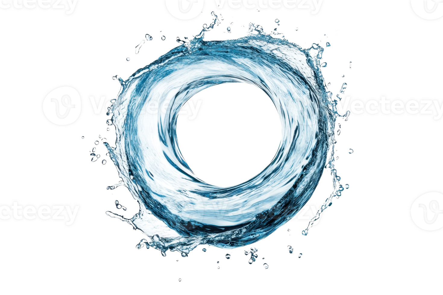 Swirling blue water ring isolated on transparent background. representing purity, nature, and fluid dynamics in motion. png